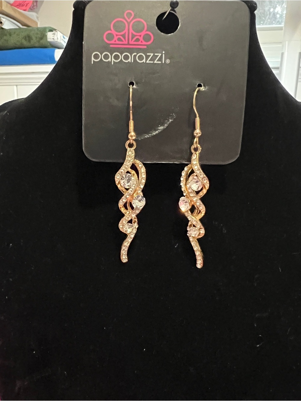 Paparazzi Rose Gold Twist Dangle Earrings with Pink and Clear Crystals